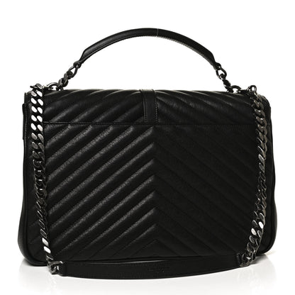 Saint Laurent Sheepskin Matelasse Chevron Monogram Large College Satchel Black 2 of 8