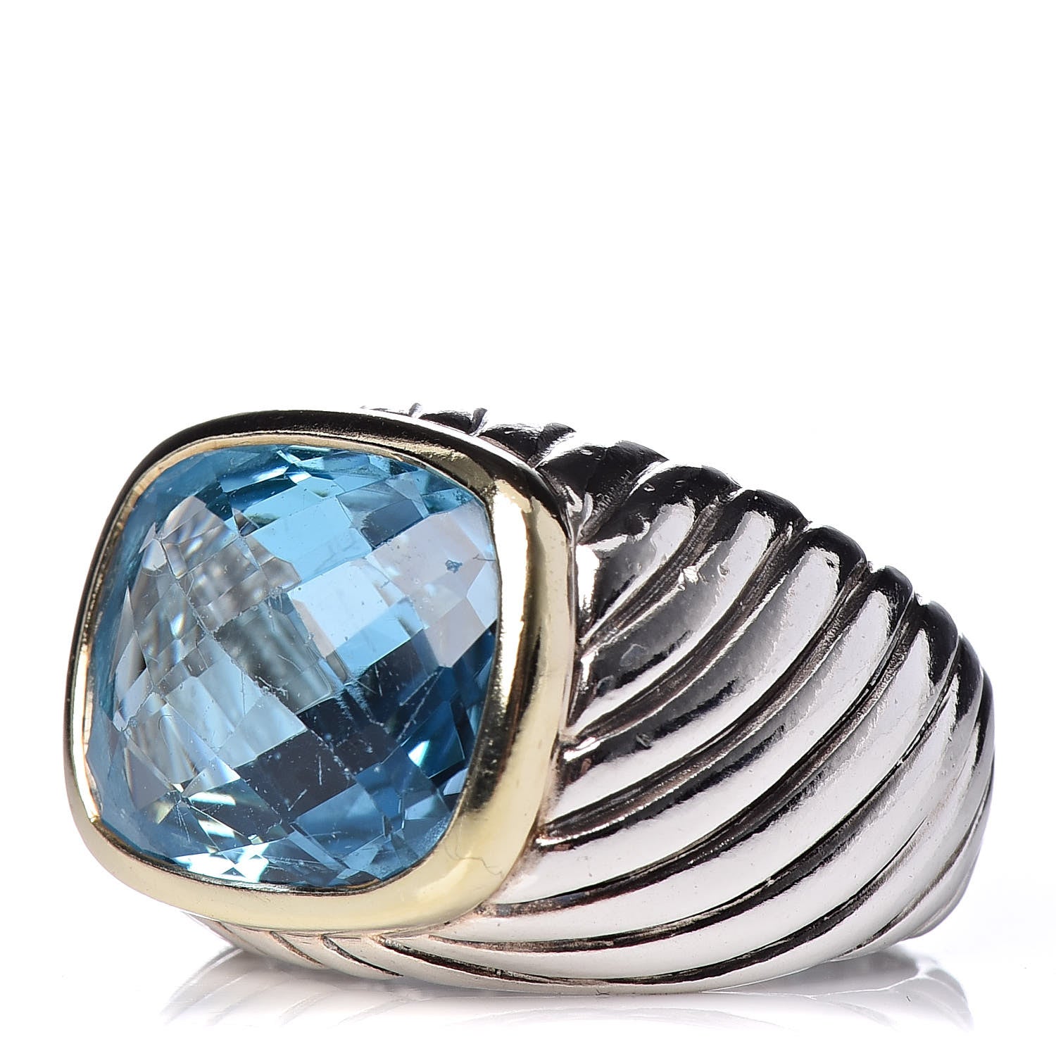 David Yurman Sterling Silver 18K Yellow Gold Blue Topaz Noblesse Ring 3 of 6