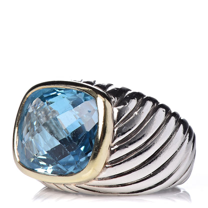 David Yurman Sterling Silver 18K Yellow Gold Blue Topaz Noblesse Ring 3 of 6