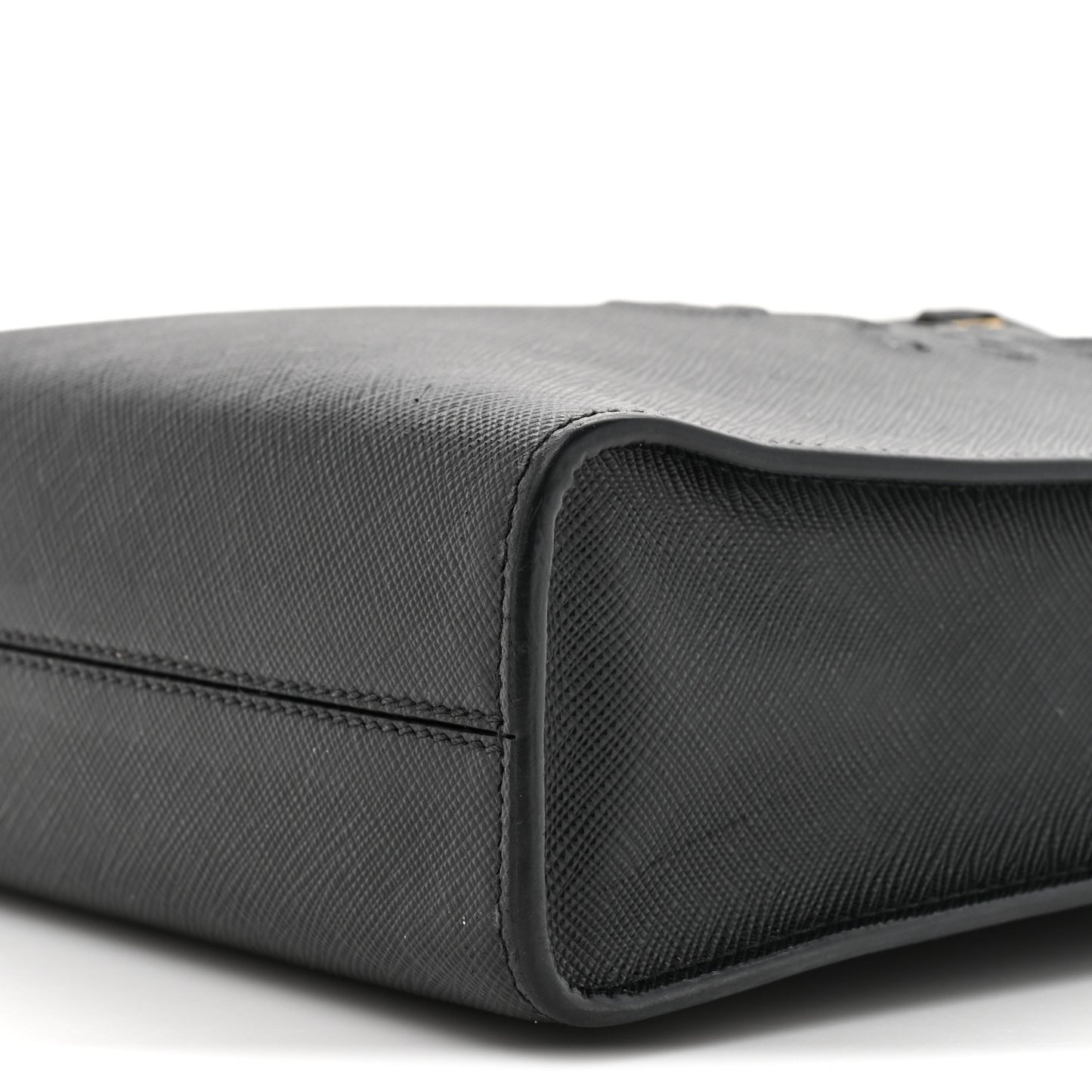 Saffiano Lux Triangle Logo Embossed Small Double Handle Crossbody Tote Black