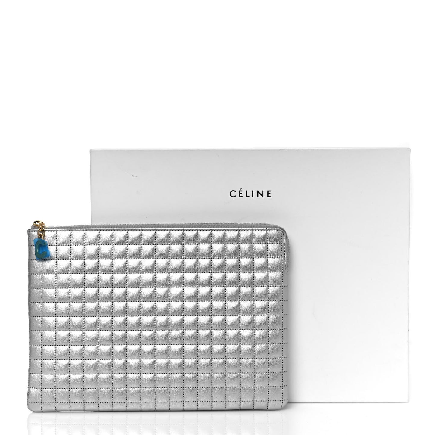 Lambskin Quilted Zip Pouch Grey