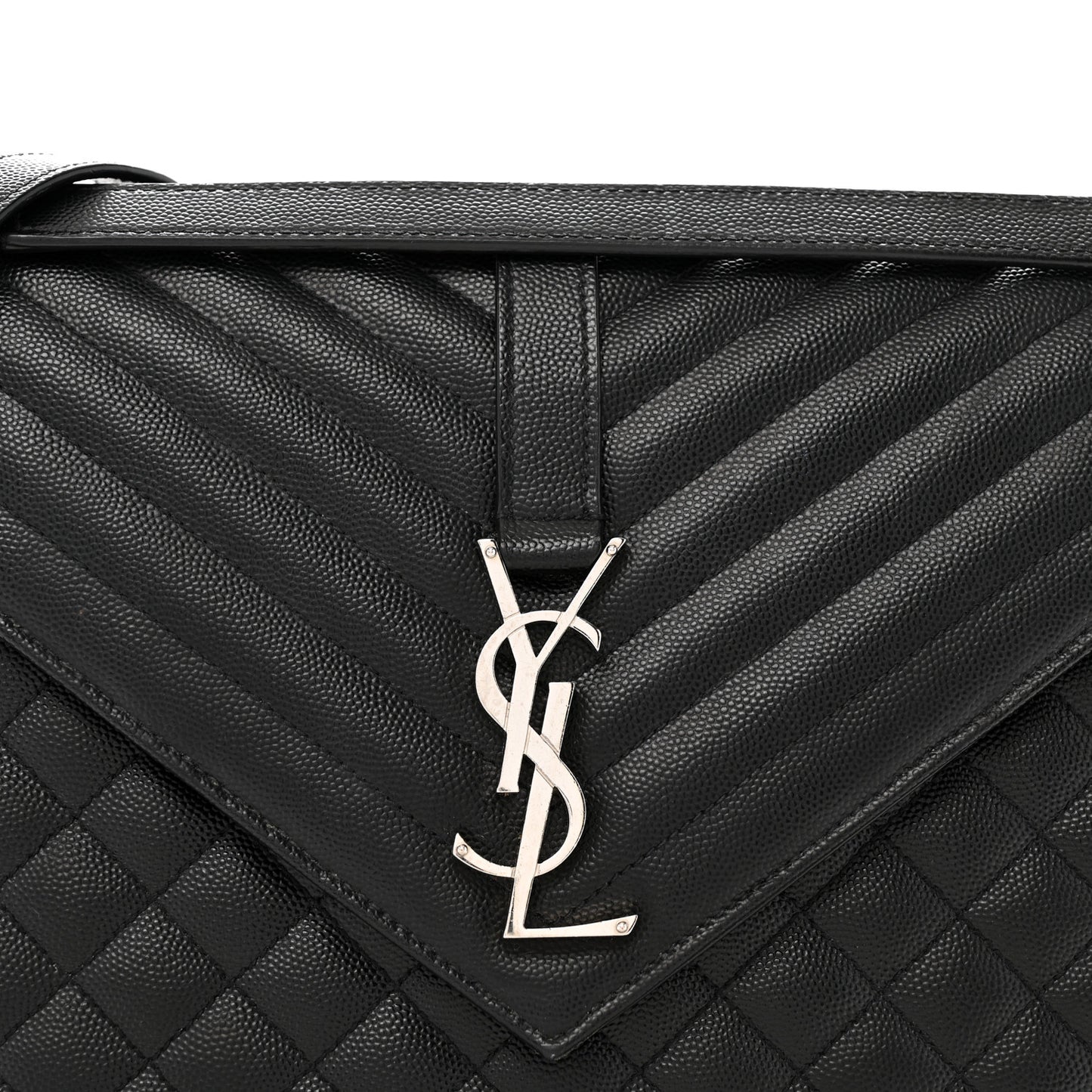 Grain De Poudre Textured Mixed Matelasse Large Triquilt Monogram Satchel Black