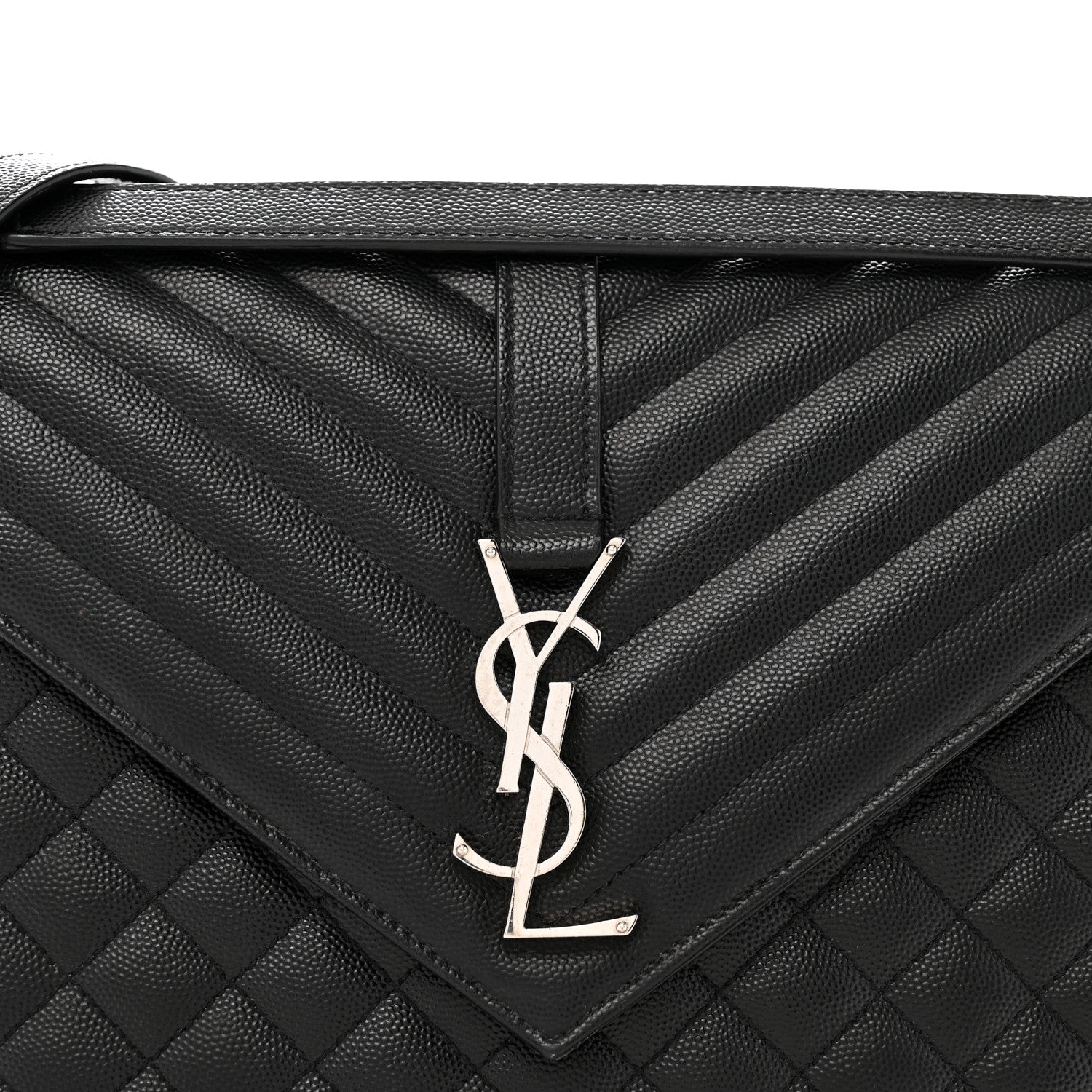 Saint Laurent Grain De Poudre Textured Mixed Matelasse Large Triquilt Monogram Satchel Black 8 of 12