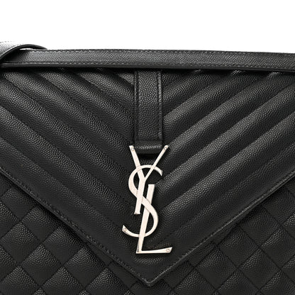 Saint Laurent Grain De Poudre Textured Mixed Matelasse Large Triquilt Monogram Satchel Black 8 of 12