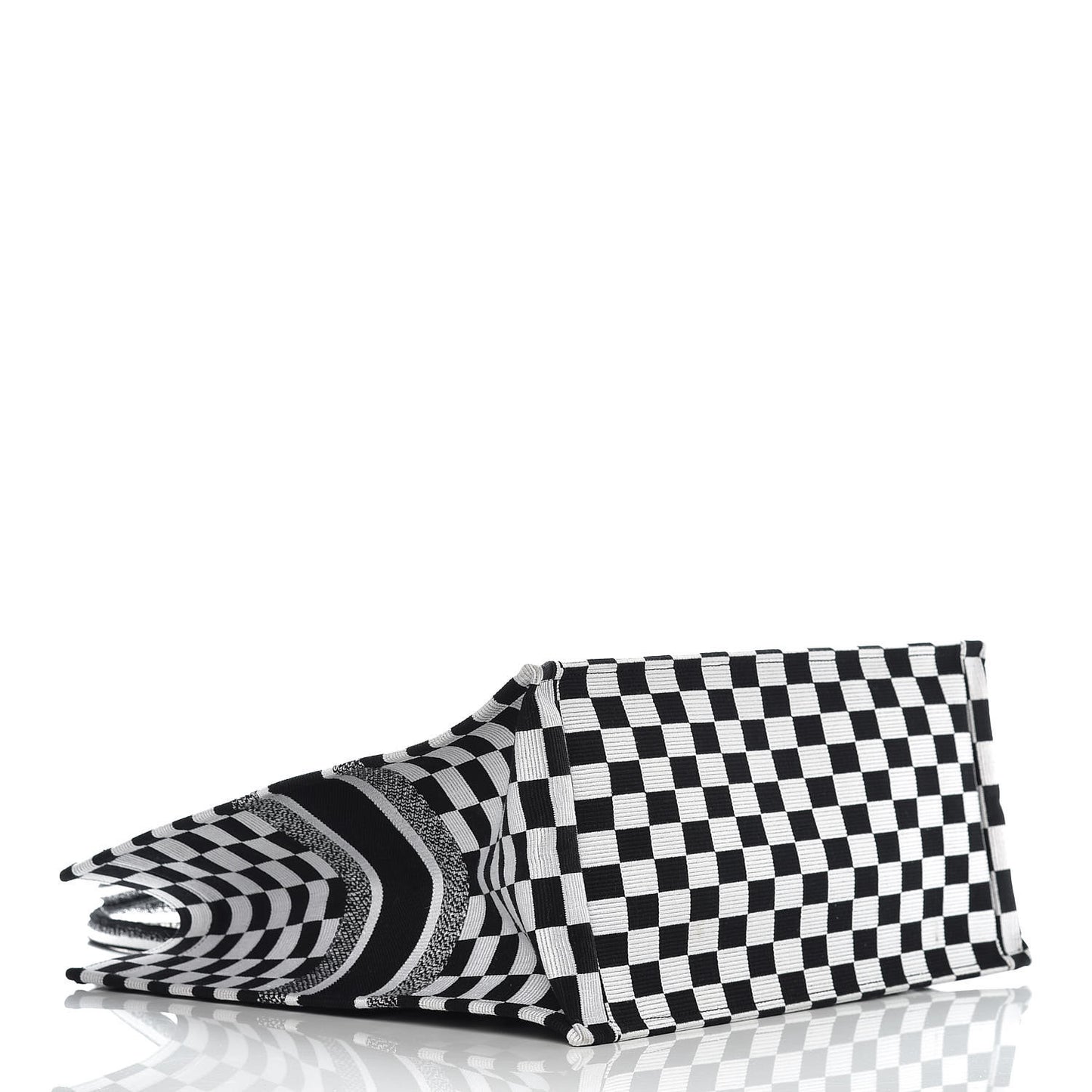 Canvas Embroidered Checkered Book Tote Black White