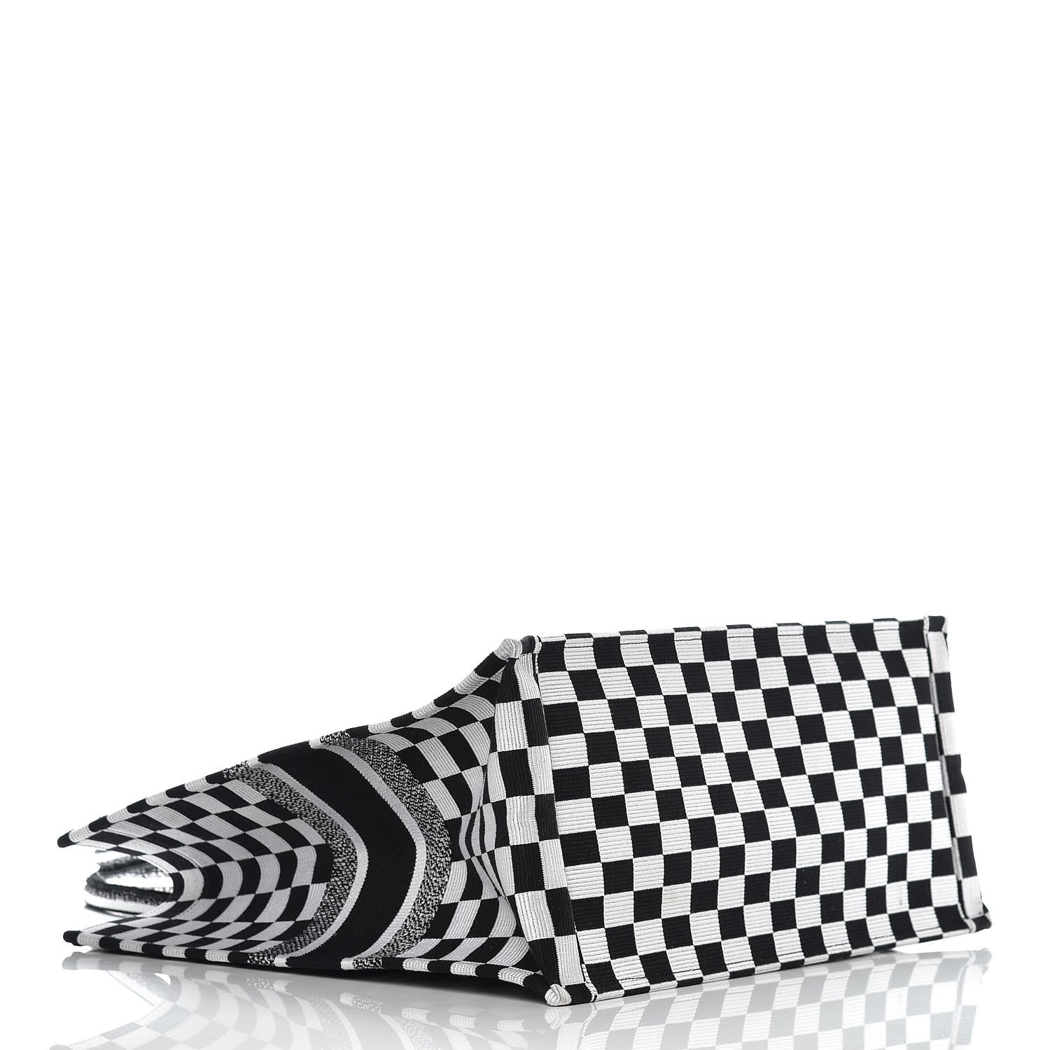 Christian Dior Canvas Embroidered Checkered Book Tote Black White 4 of 9