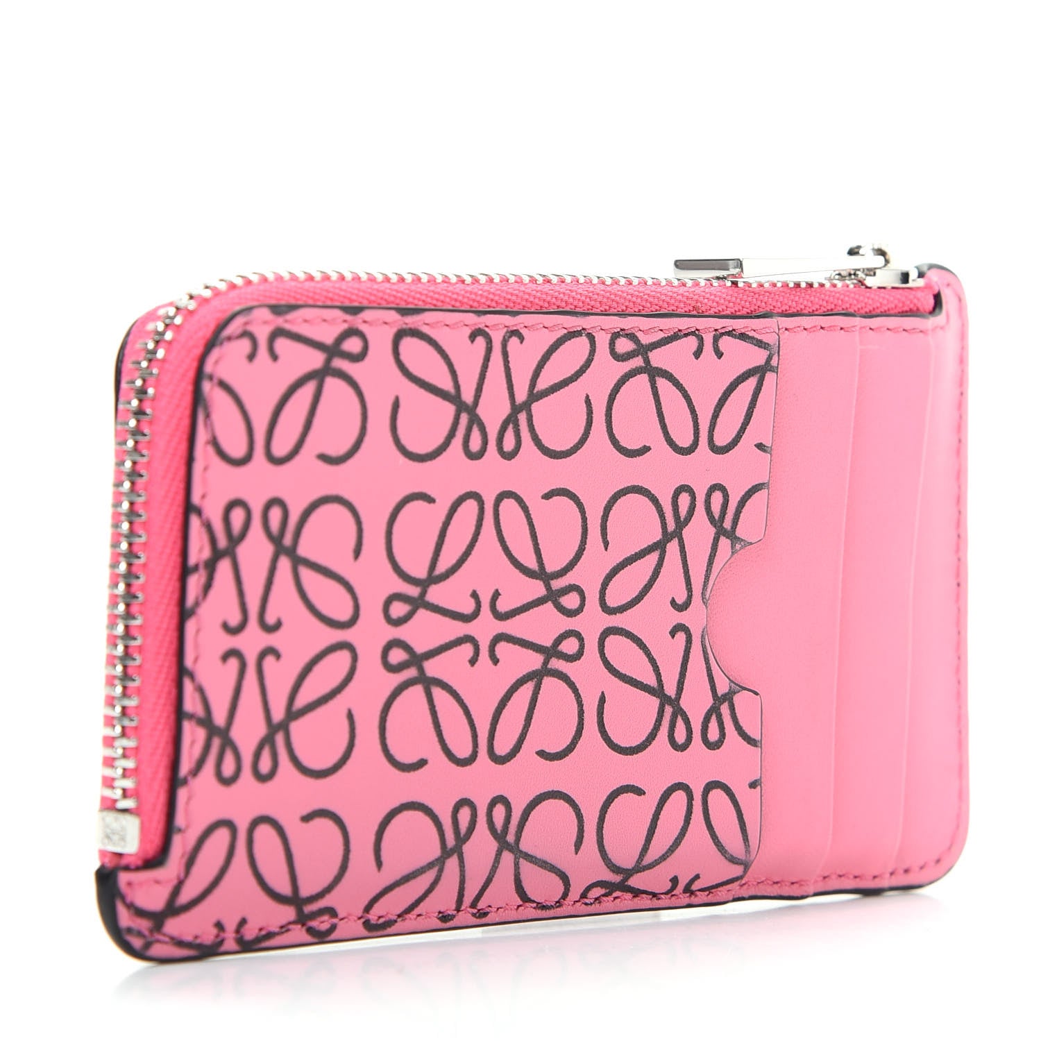 Loewe Engraved Calfskin Anagram Coin Card Holder Wild Rose 3 of 8