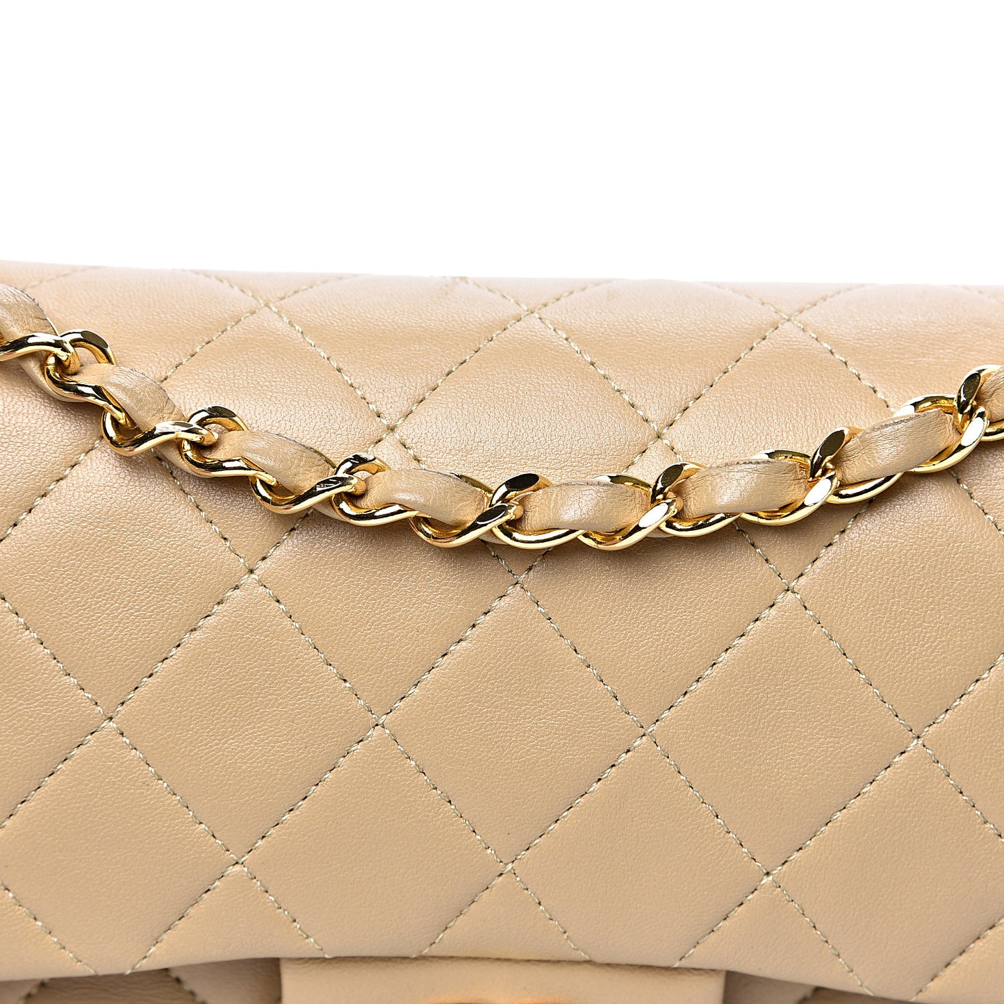 Lambskin Quilted Small Double Flap Beige