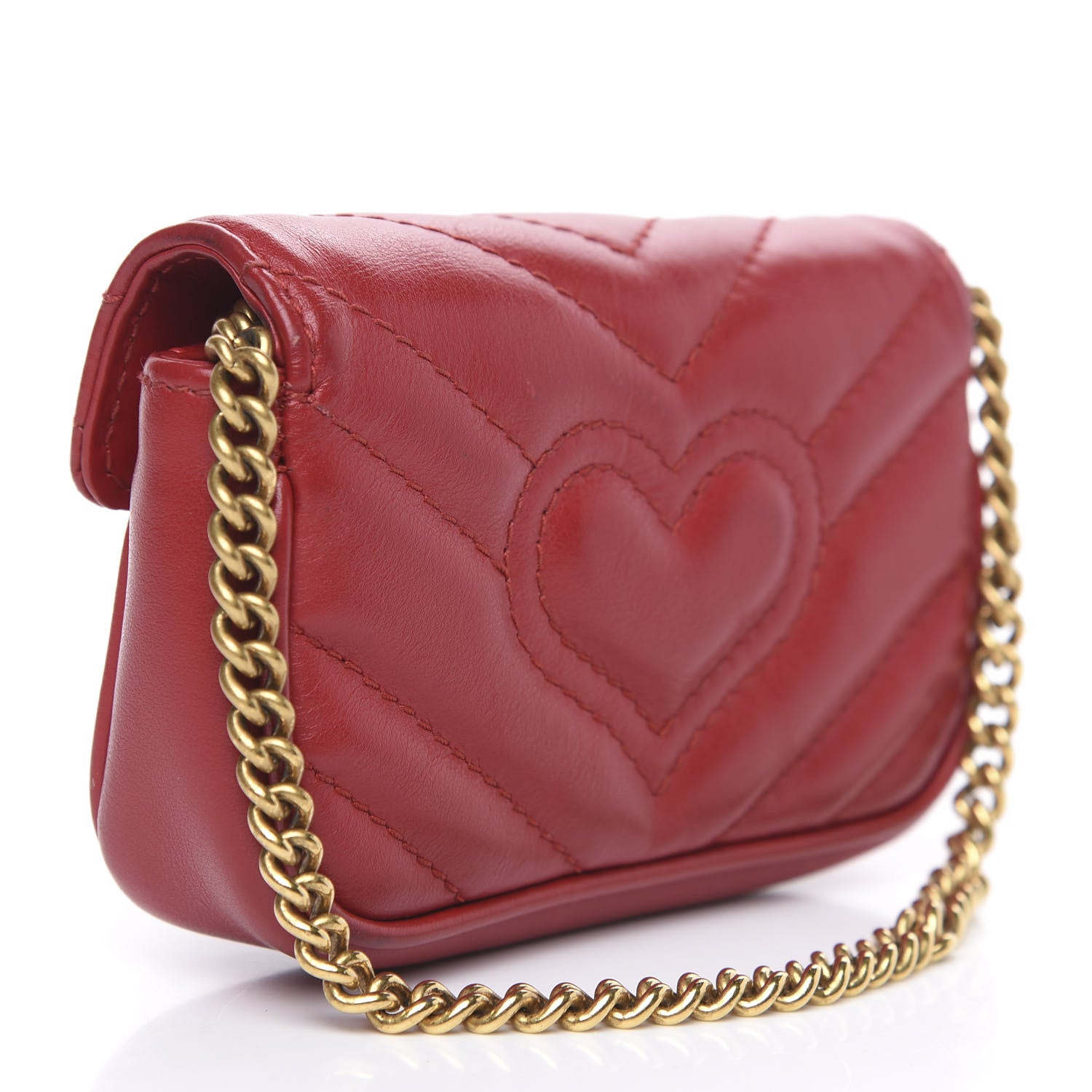 Gucci Calfskin Matelasse GG Marmont 2.0 Coin Purse On A Chain Hibiscus Red 2 of 10