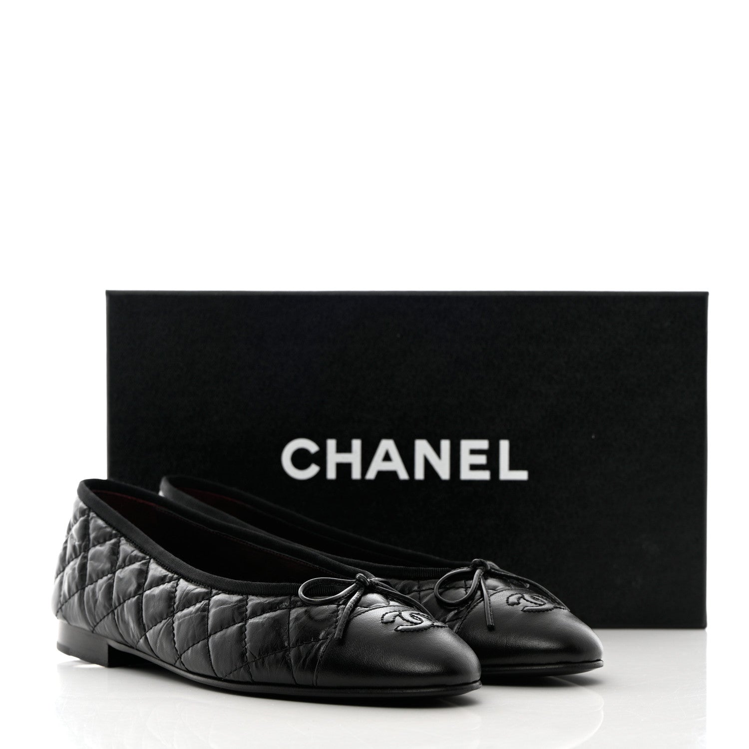 Chanel Aged Calfskin Quilted CC Cap Toe Ballerina Flats 37.5 Black 11 of 11