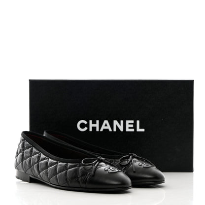 Chanel Aged Calfskin Quilted CC Cap Toe Ballerina Flats 37.5 Black 11 of 11