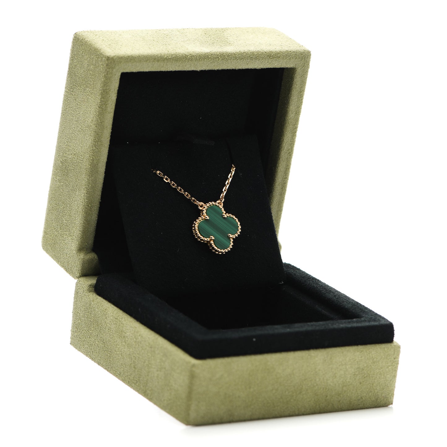 18K Yellow Gold Malachite Vintage Alhambra Pendant Necklace