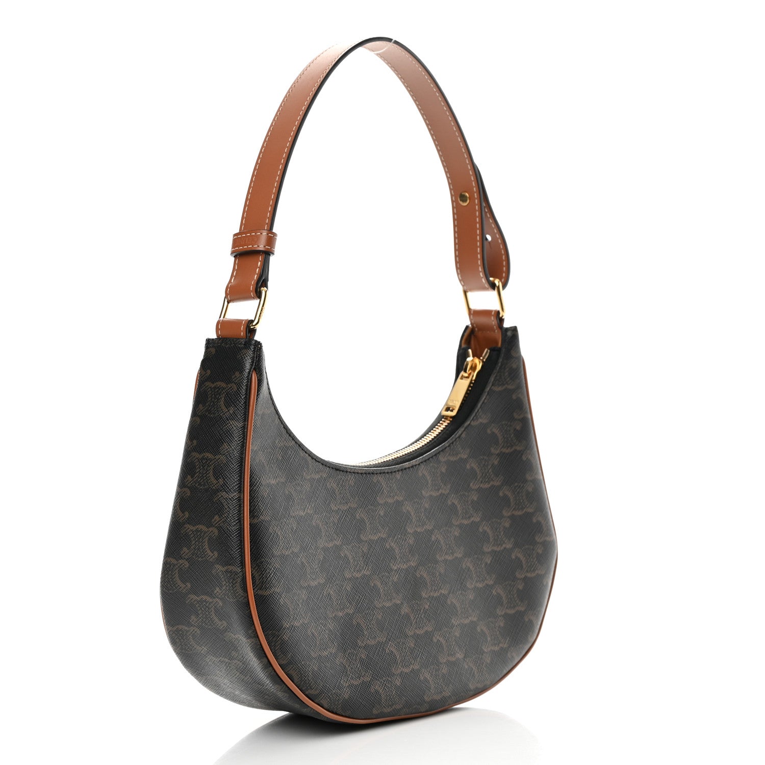 Celine Triomphe Canvas Calfskin Ava Shoulder Bag Tan 3 of 11