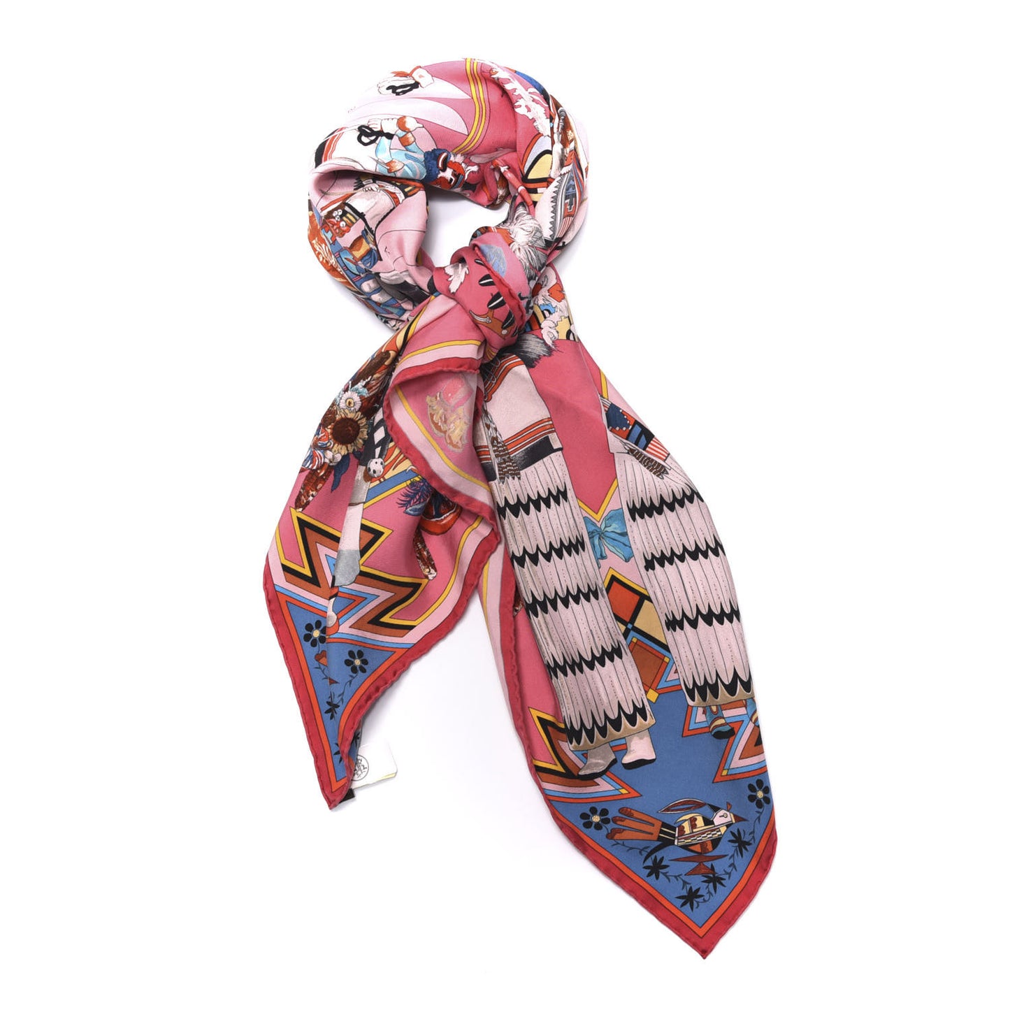 Silk Kachinas Wash Scarf 90 Rose Bleu Corail
