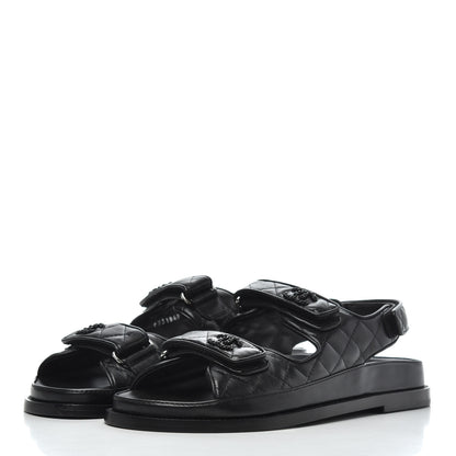Chanel Lambskin Velcro Dad Sandals 40 Black 3 of 9