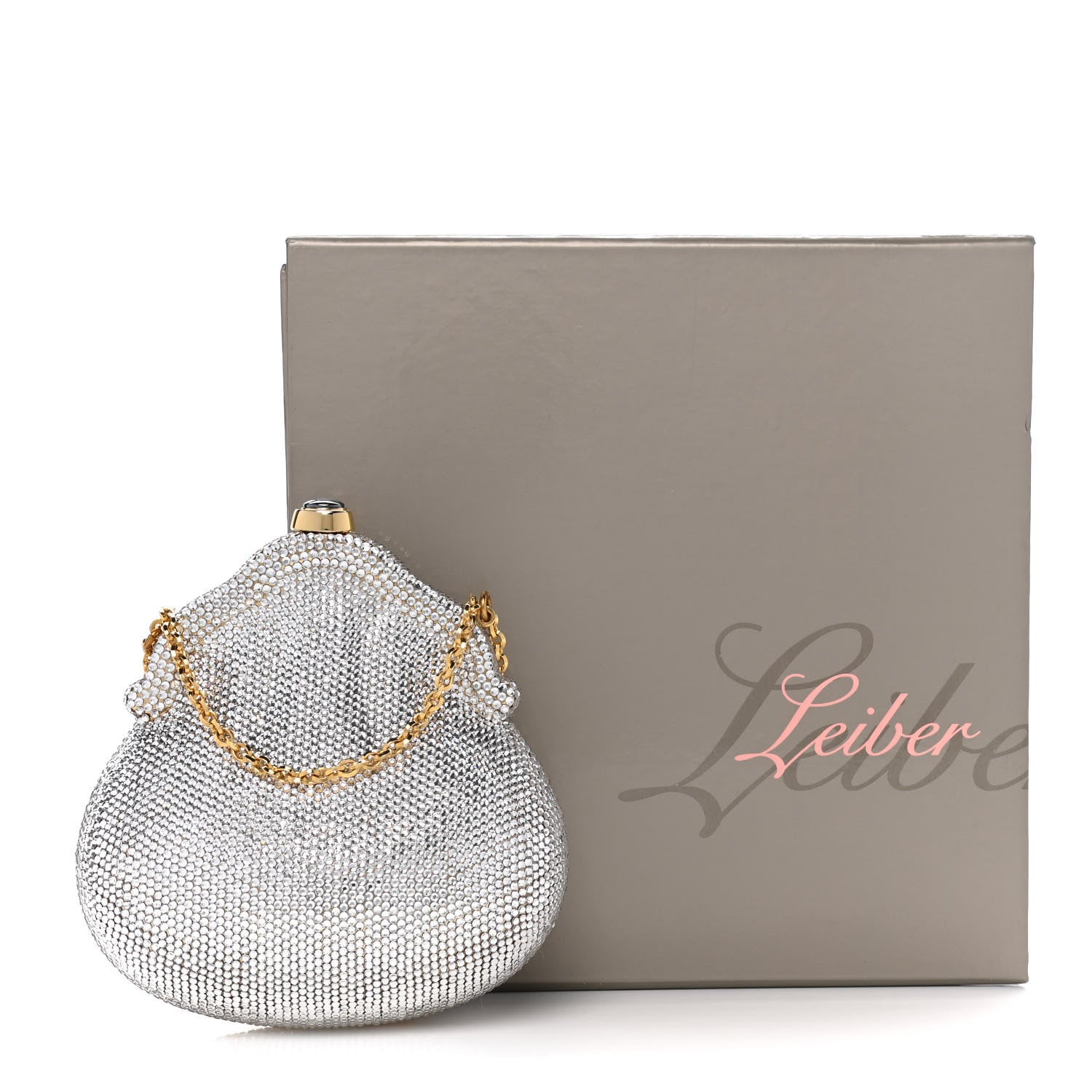 Judith Leiber Swarovski Crystal Chatelaine Minaudiere Clutch Silver Gold 13 of 13