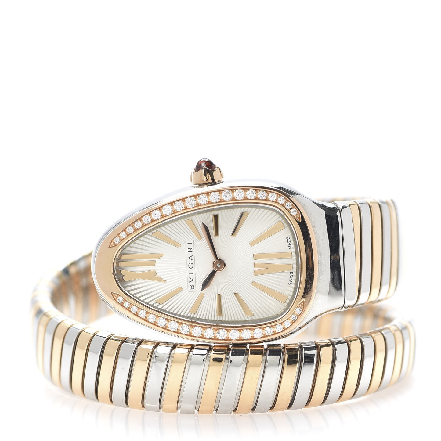 Stainless Steel 18K Rose Gold Diamond Bezel 35mm Serpenti Tubogas Quartz Watch