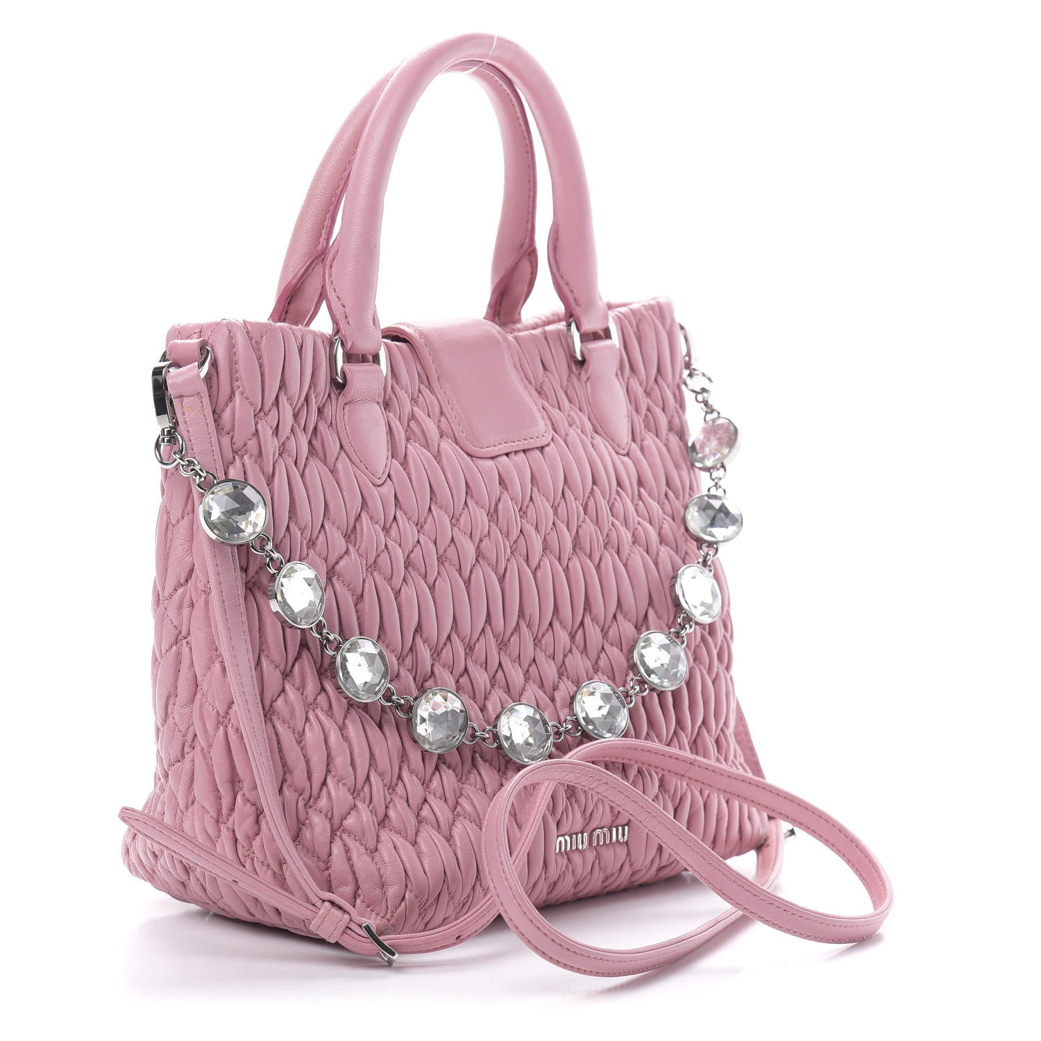 Miu Miu Nappa Matelasse Crystal Top Handle Rosa 3 of 14