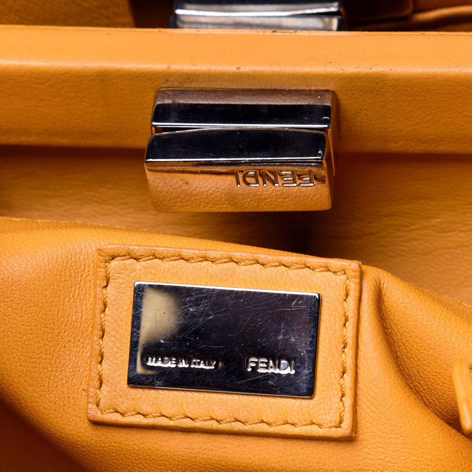 Fendi Nappa Mini Peekaboo Iconic Satchel Giallo Syrup 7 of 25