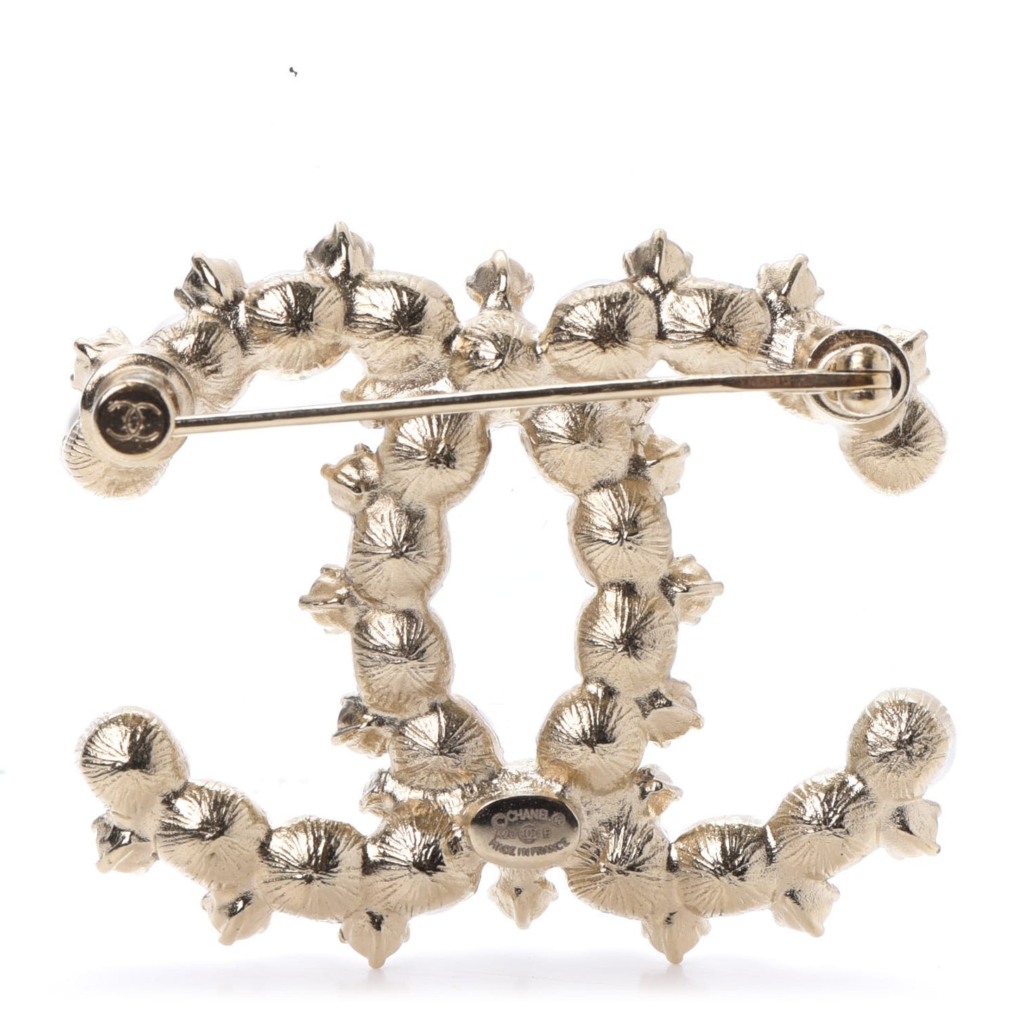 Pearl Crystal CC Brooch Gold