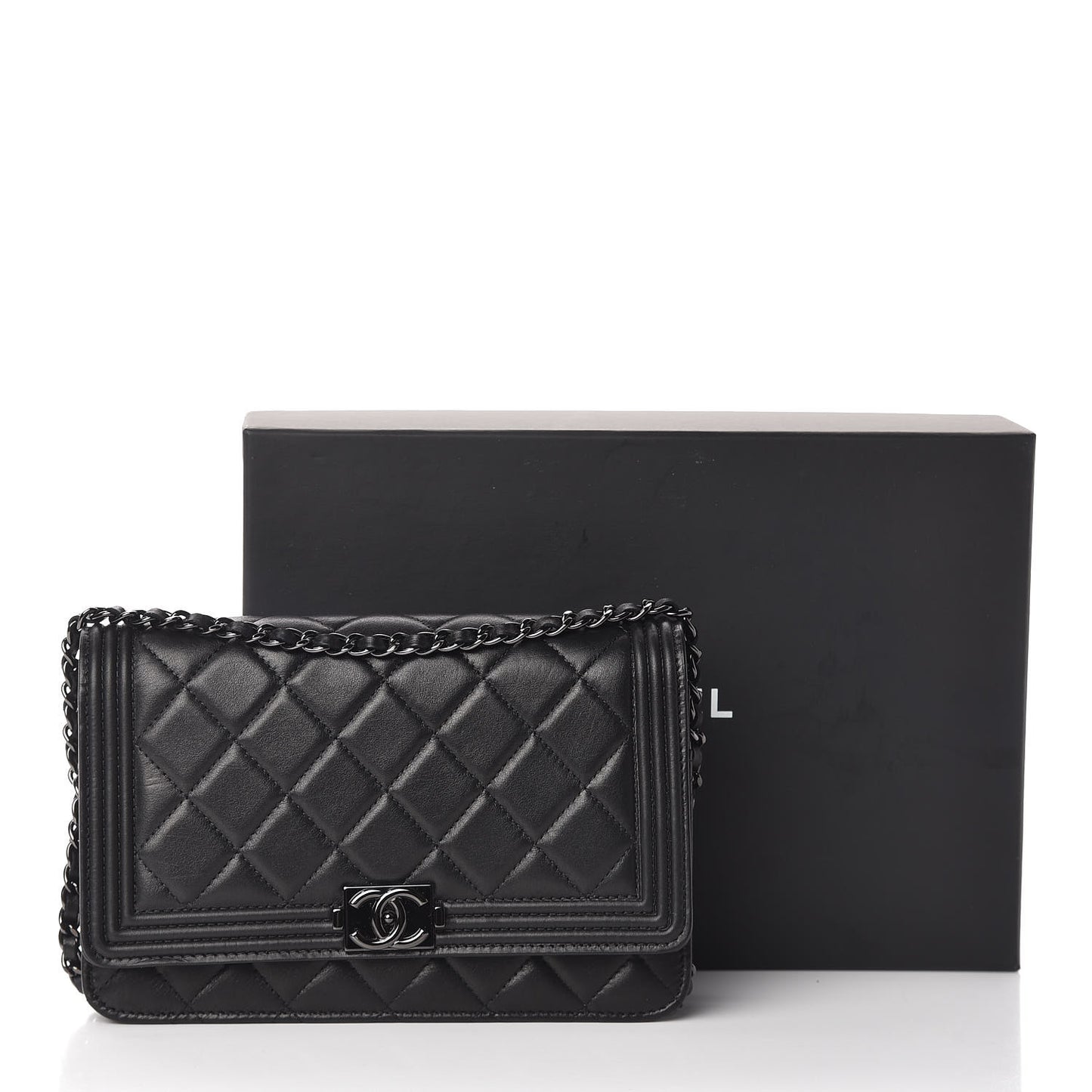 Calfskin Quilted Boy Wallet On Chain WOC So Black