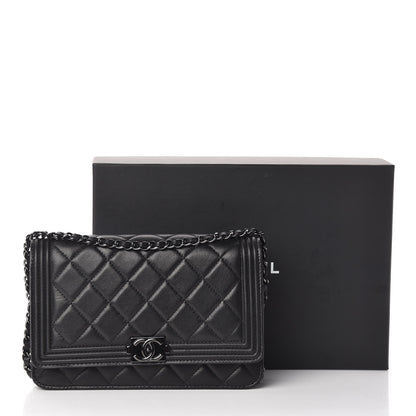 Chanel Calfskin Quilted Boy Wallet On Chain WOC So Black 17 of 17