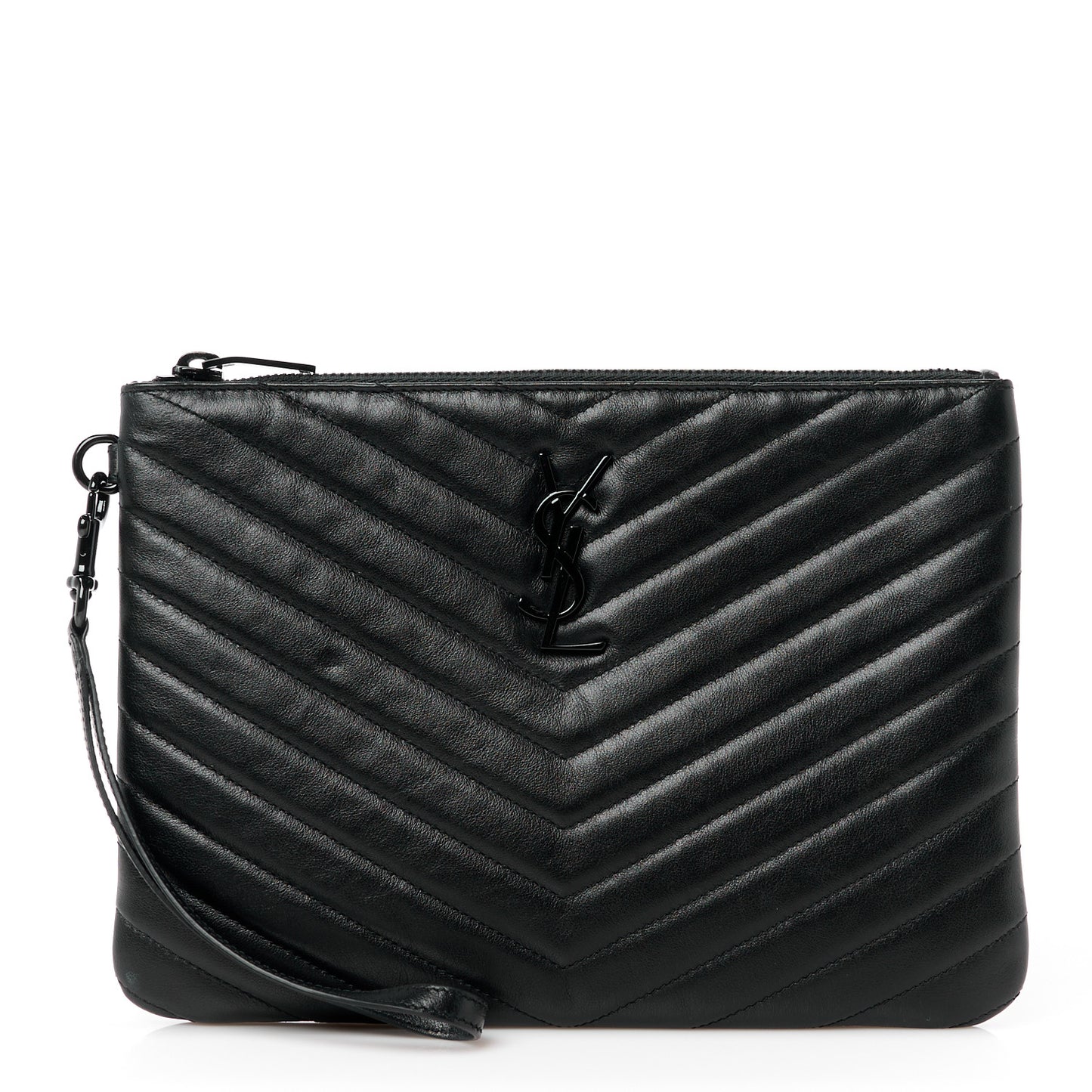 Calfskin Matelasse Chevron Monogram A5 Wristlet Black