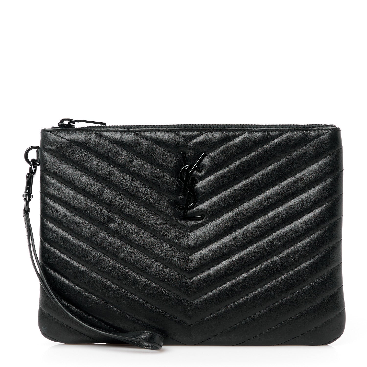 Saint Laurent Calfskin Matelasse Chevron Monogram A5 Wristlet Black 1 of 11