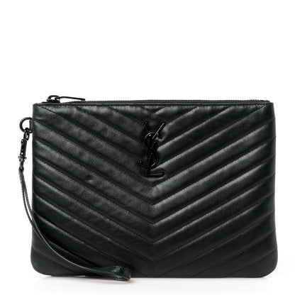 Saint Laurent Calfskin Matelasse Chevron Monogram A5 Wristlet Black 1 of 11