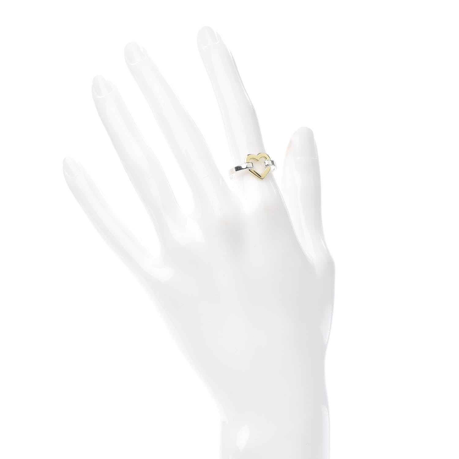 Tiffany Sterling Silver 18K Yellow Gold Open Heart Ring 53 6.25 2 of 4