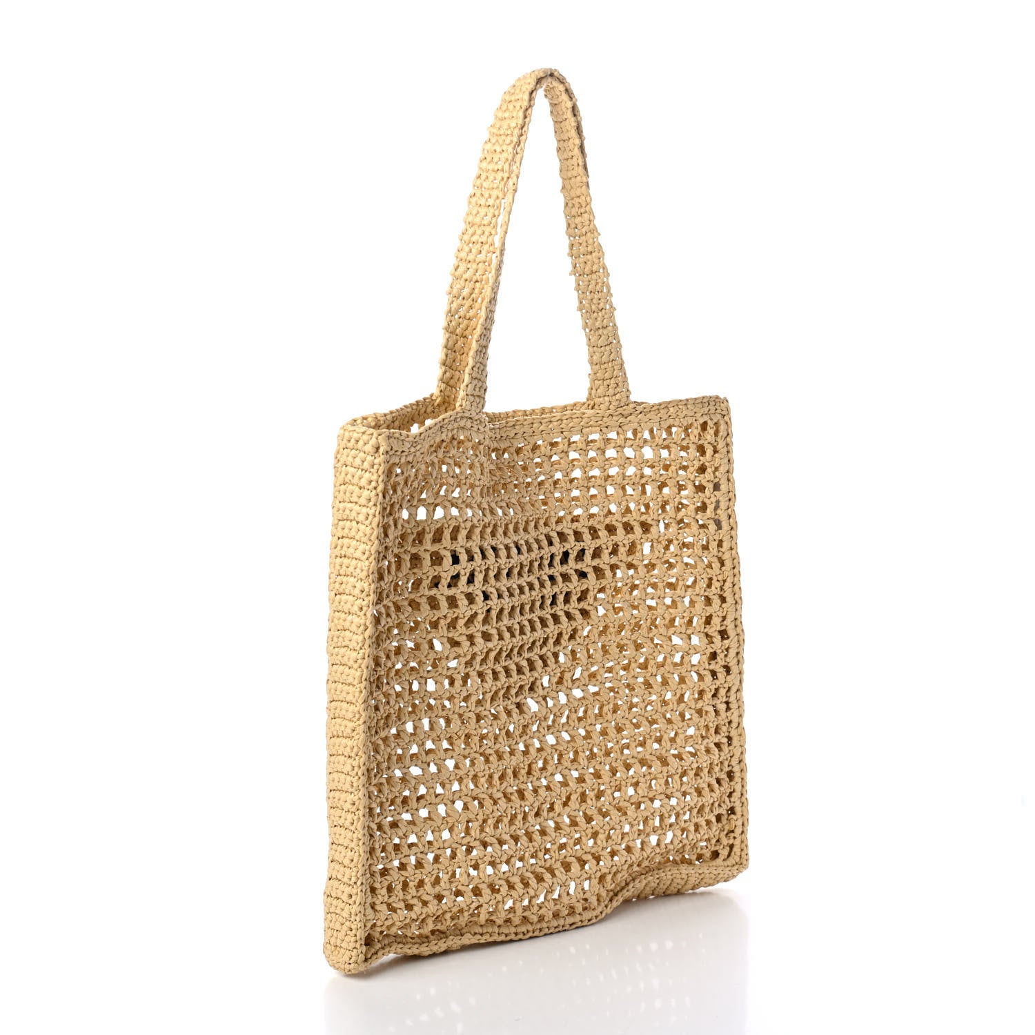 Prada Yarn Raffia Effect Crochet Logo Embroidered Tote Bag Naturale 2 of 4