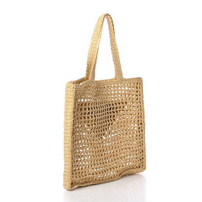 Prada Yarn Raffia Effect Crochet Logo Embroidered Tote Bag Naturale 2 of 4
