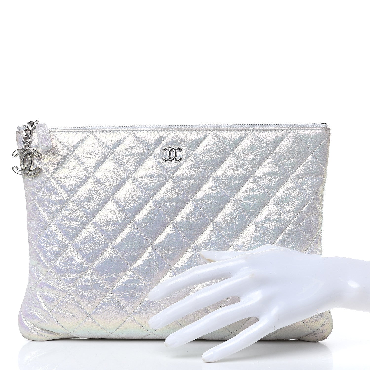Chanel Iridescent Crumpled Calfskin CC Ripples Medium Cosmetic Case White 2 of 16