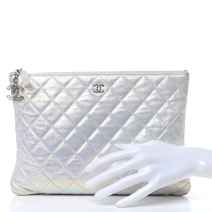 Chanel Iridescent Crumpled Calfskin CC Ripples Medium Cosmetic Case White 2 of 16