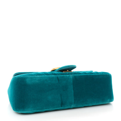 Gucci Velvet Matelasse Small GG Marmont Shoulder Bag Pavone Cyan 4 of 10