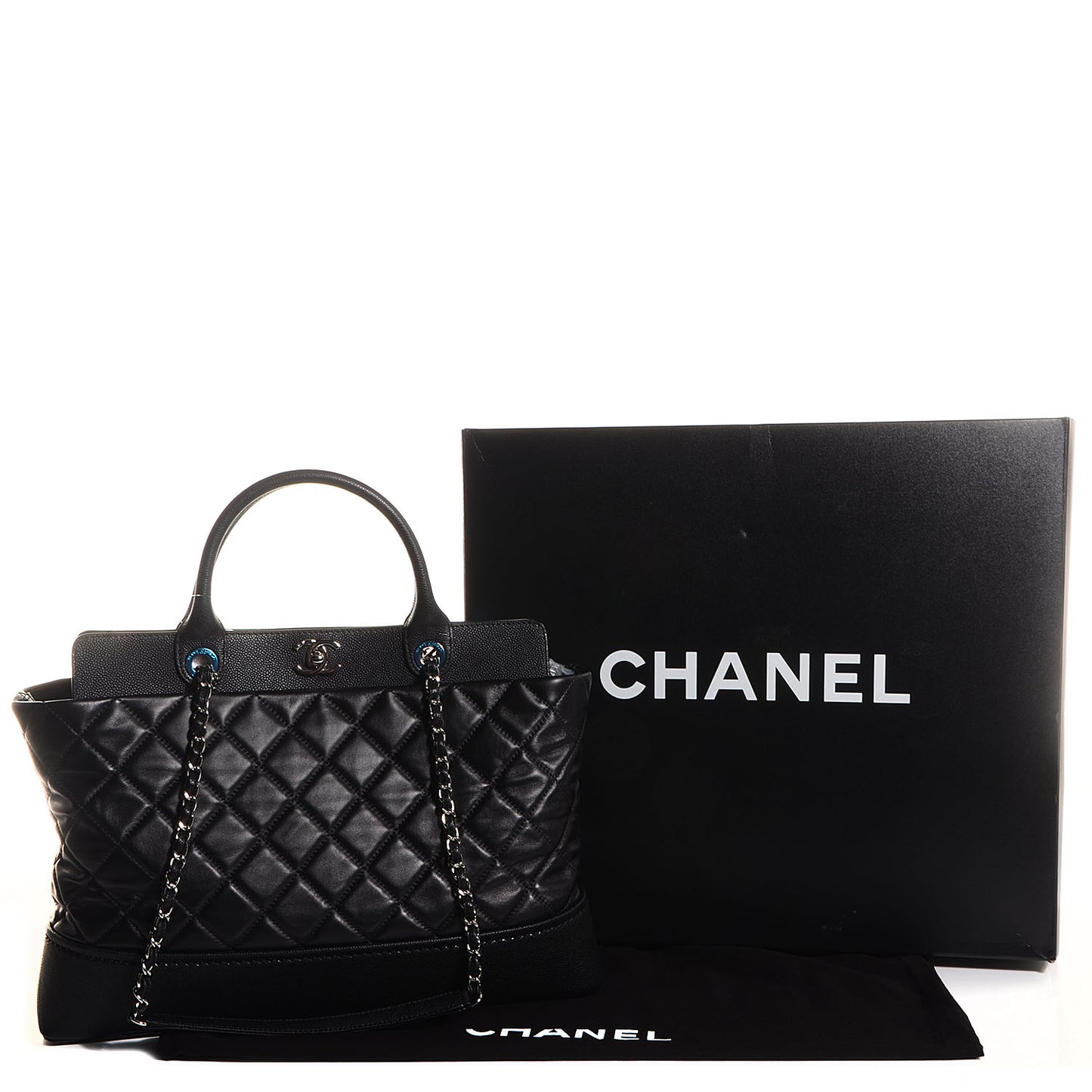 Lambskin Caviar Quilted Bi Coco Large Shopper Tote Black