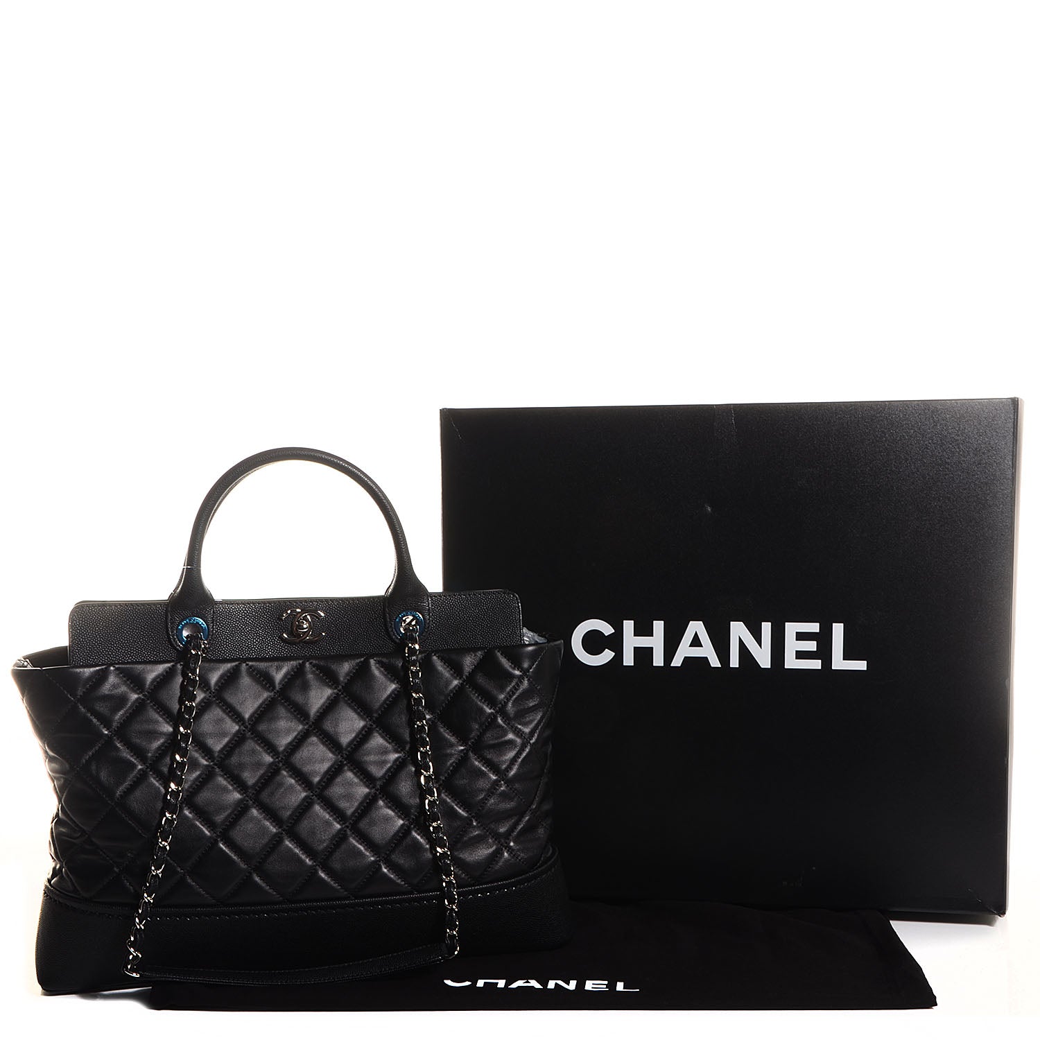 Chanel Lambskin Caviar Quilted Bi Coco Large Shopper Tote Black 5 of 9