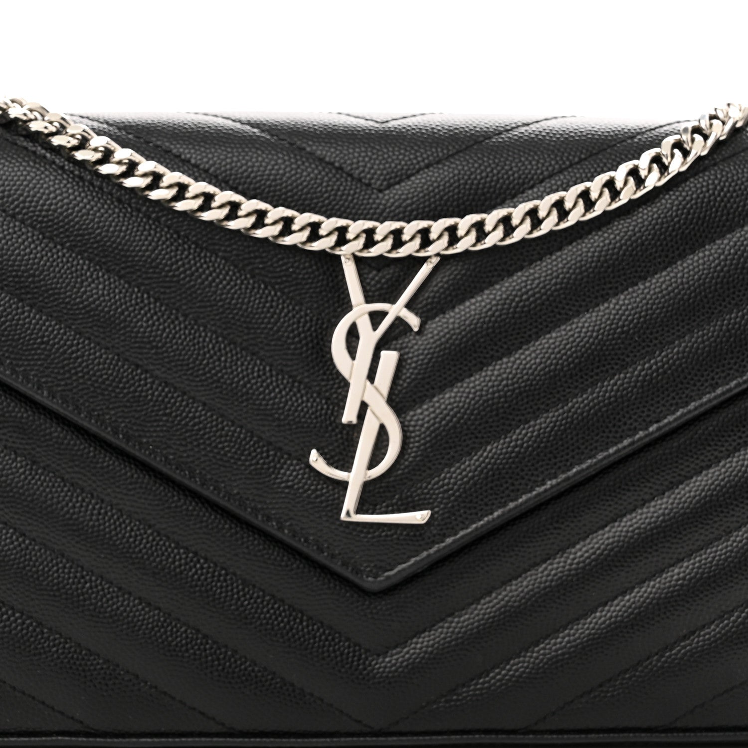 Saint Laurent Grain De Poudre Matelasse Chevron Monogram Chain Wallet Black 7 of 10