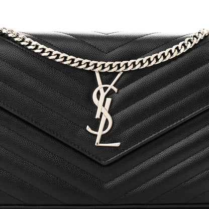 Saint Laurent Grain De Poudre Matelasse Chevron Monogram Chain Wallet Black 7 of 10