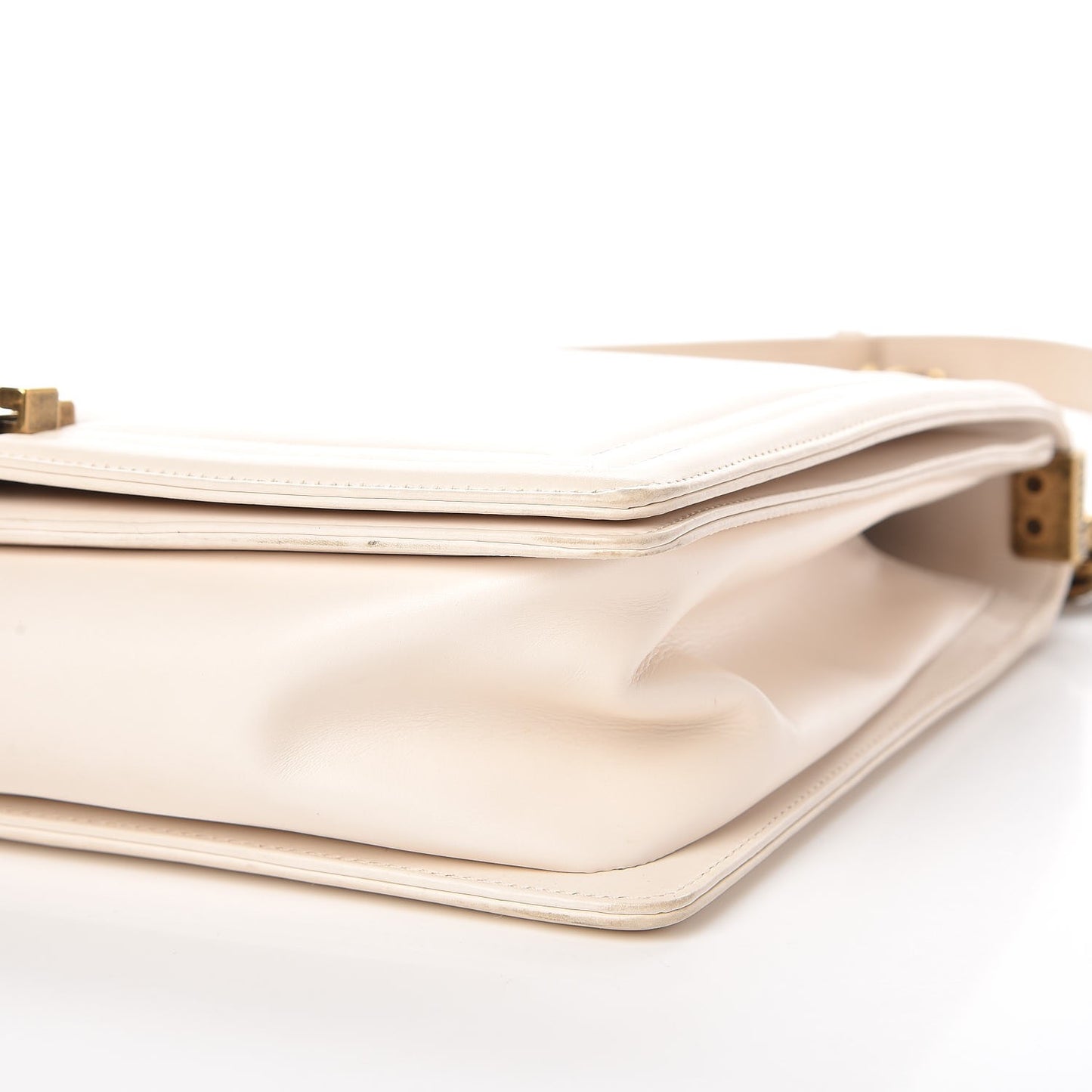 Glazed Calfskin Large Boy Flap Beige Clair