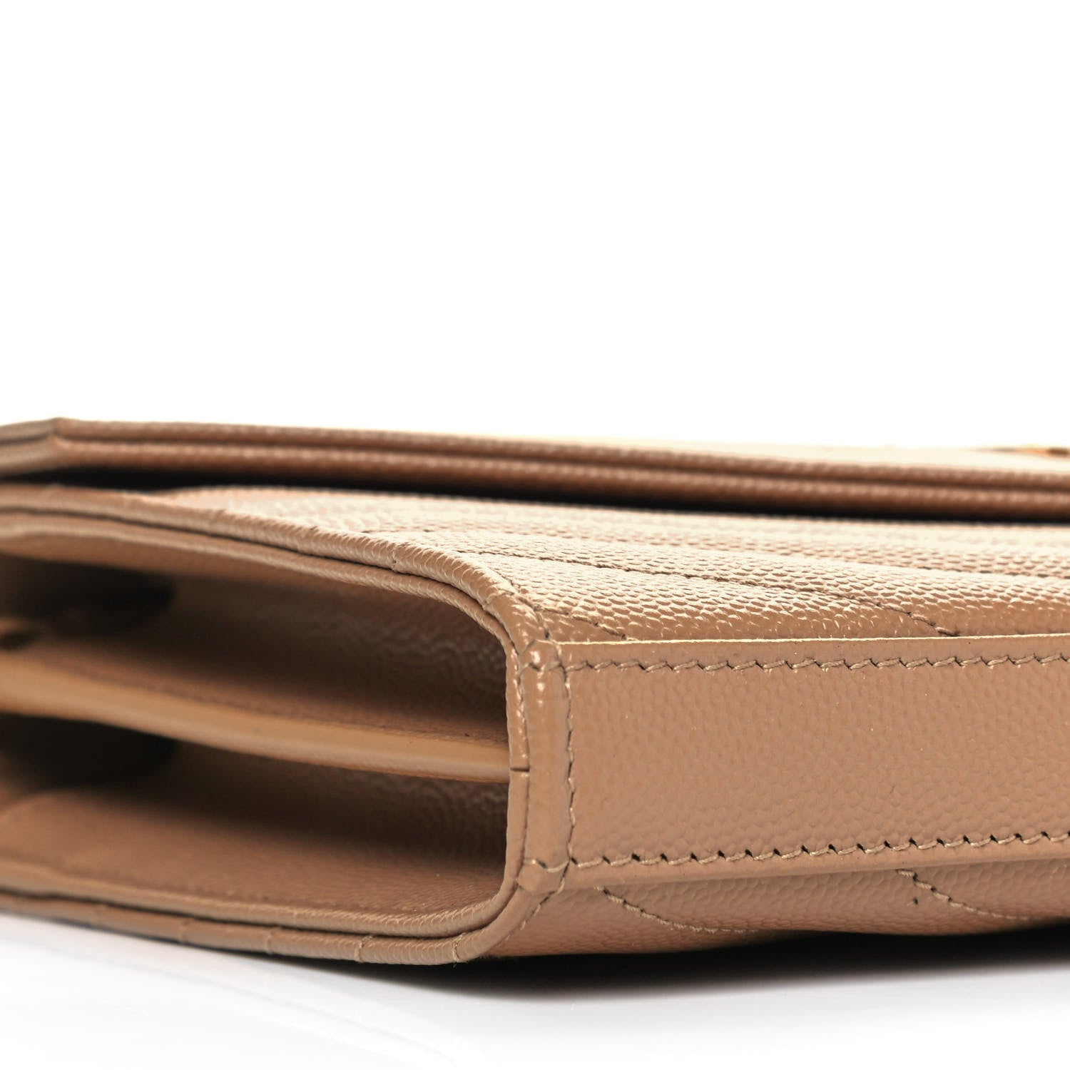 Saint Laurent Grain De Poudre Matelasse Chevron Monogram Chain Wallet Deep Beige 8 of 9