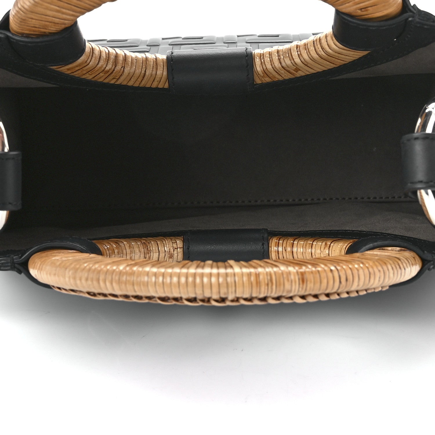 Fendi Vitello Century Wicker FF 1974 Embossed Small Runaway Shopper Tote Black 5 of 12