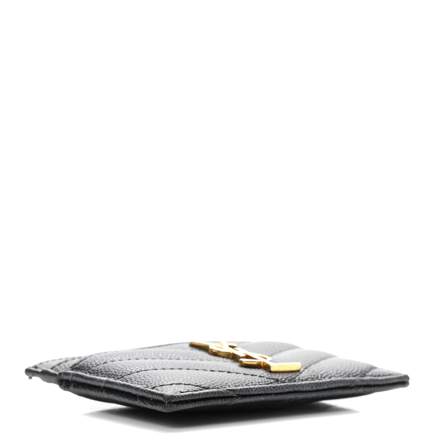Saint Laurent Grain De Poudre Matelasse Chevron Monogram Credit Card Case Black 4 of 7
