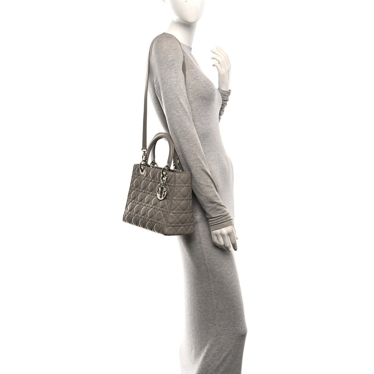 Christian Dior Lambskin Cannage Medium Lady Dior Grey 2 of 10
