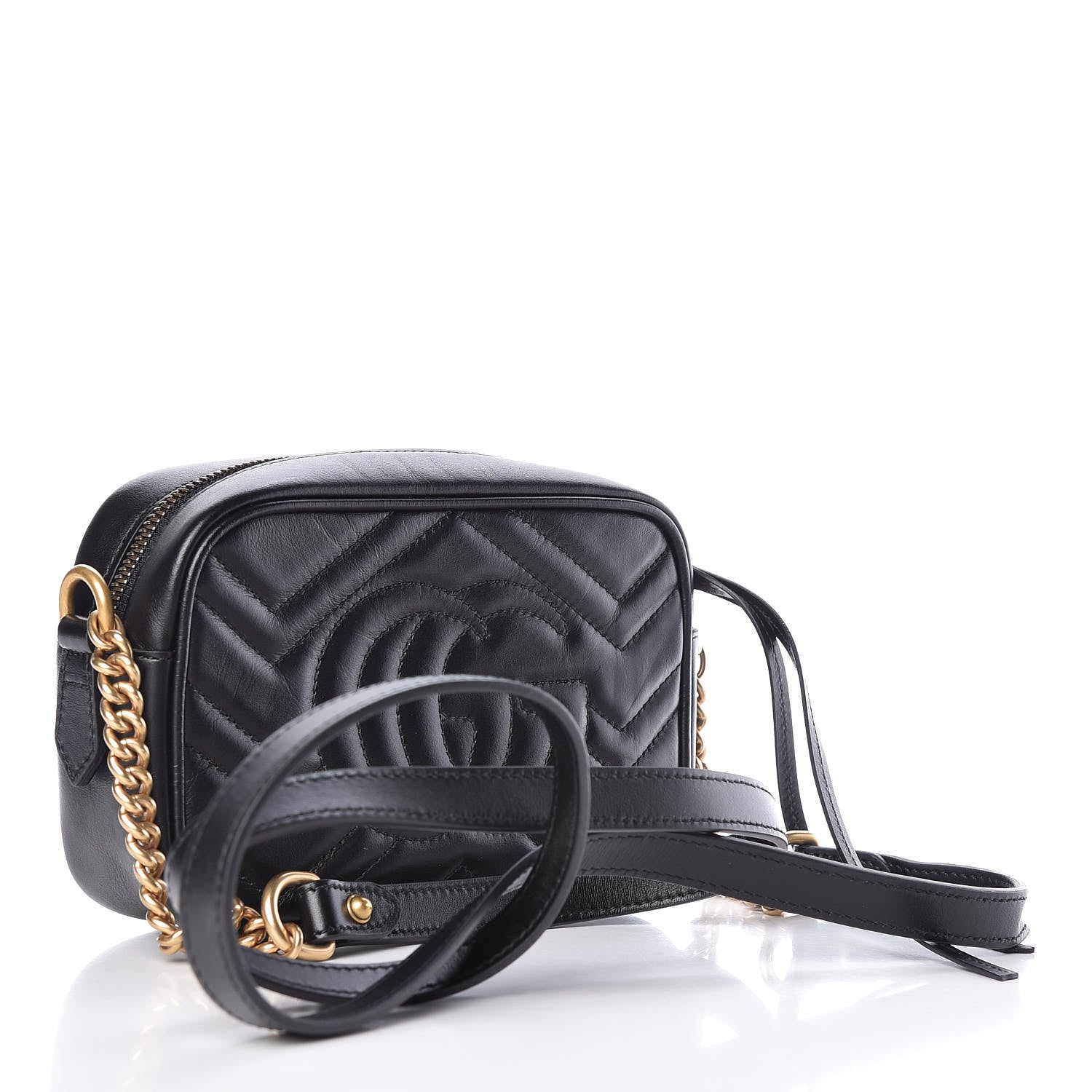 Gucci Calfskin Matelasse Mini GG Marmont Chain Shoulder Bag Black 3 of 9