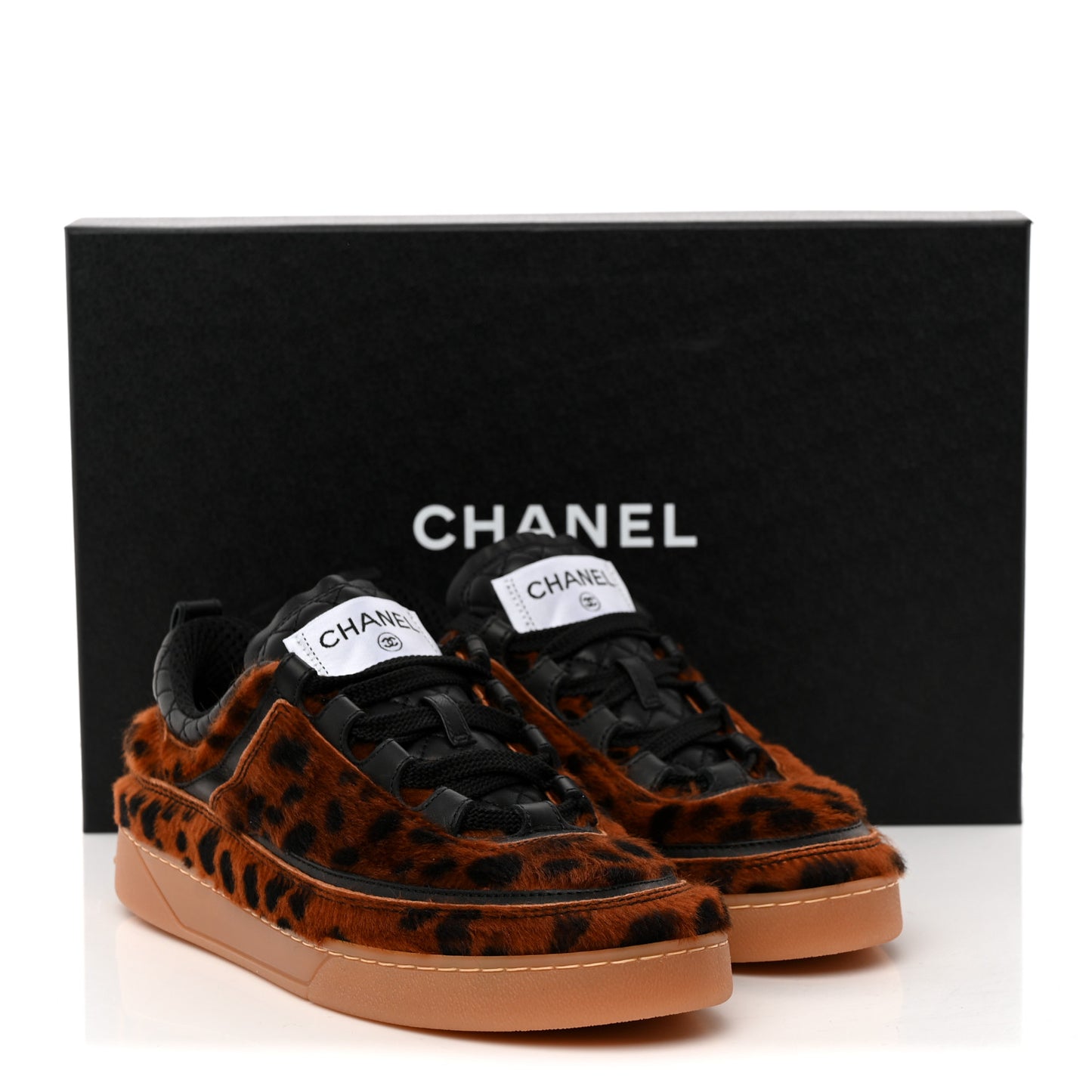 Lambskin Cheetah Print Quilted Sneakers 38.5 Brown Black