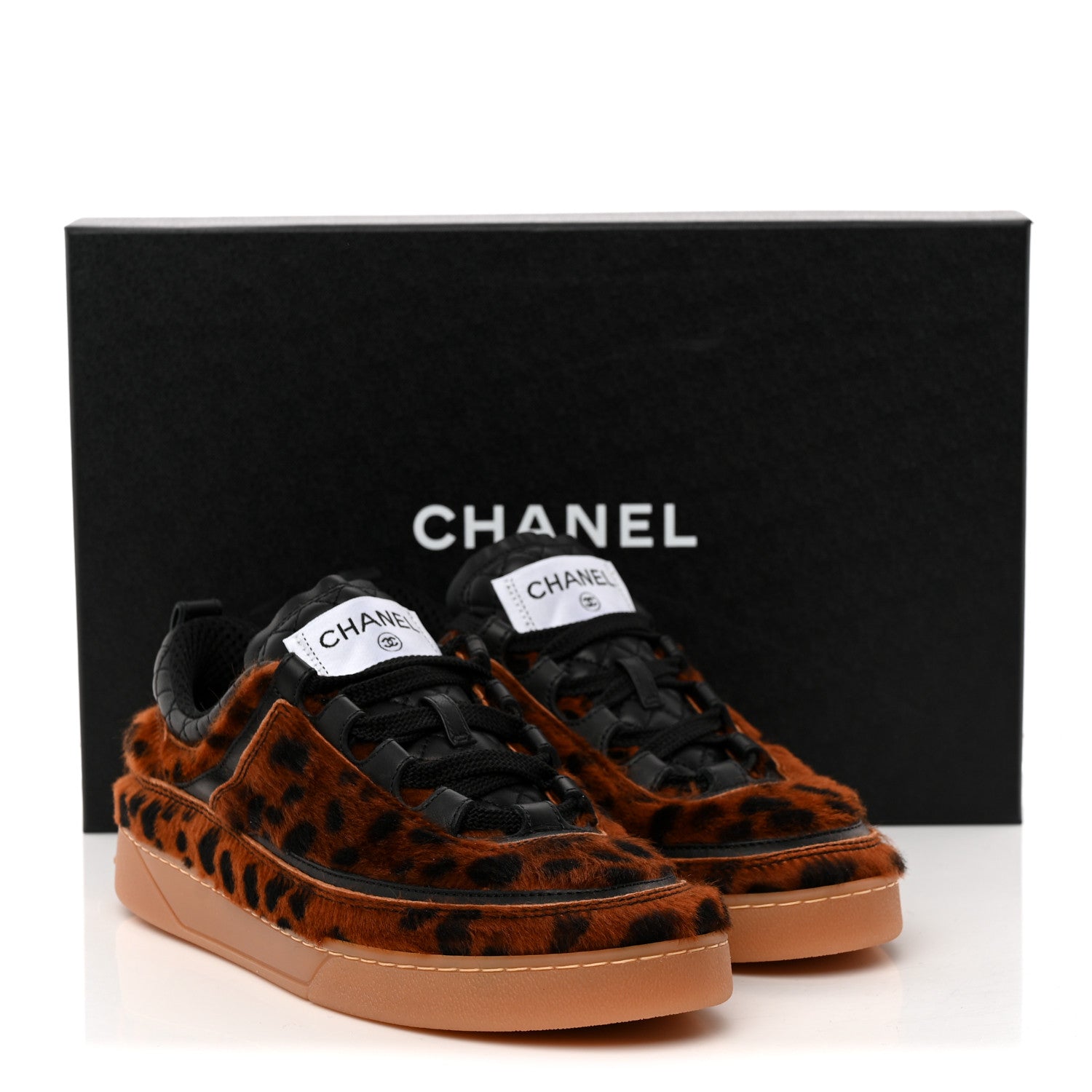 Chanel Lambskin Cheetah Print Quilted Sneakers 38.5 Brown Black 12 of 12