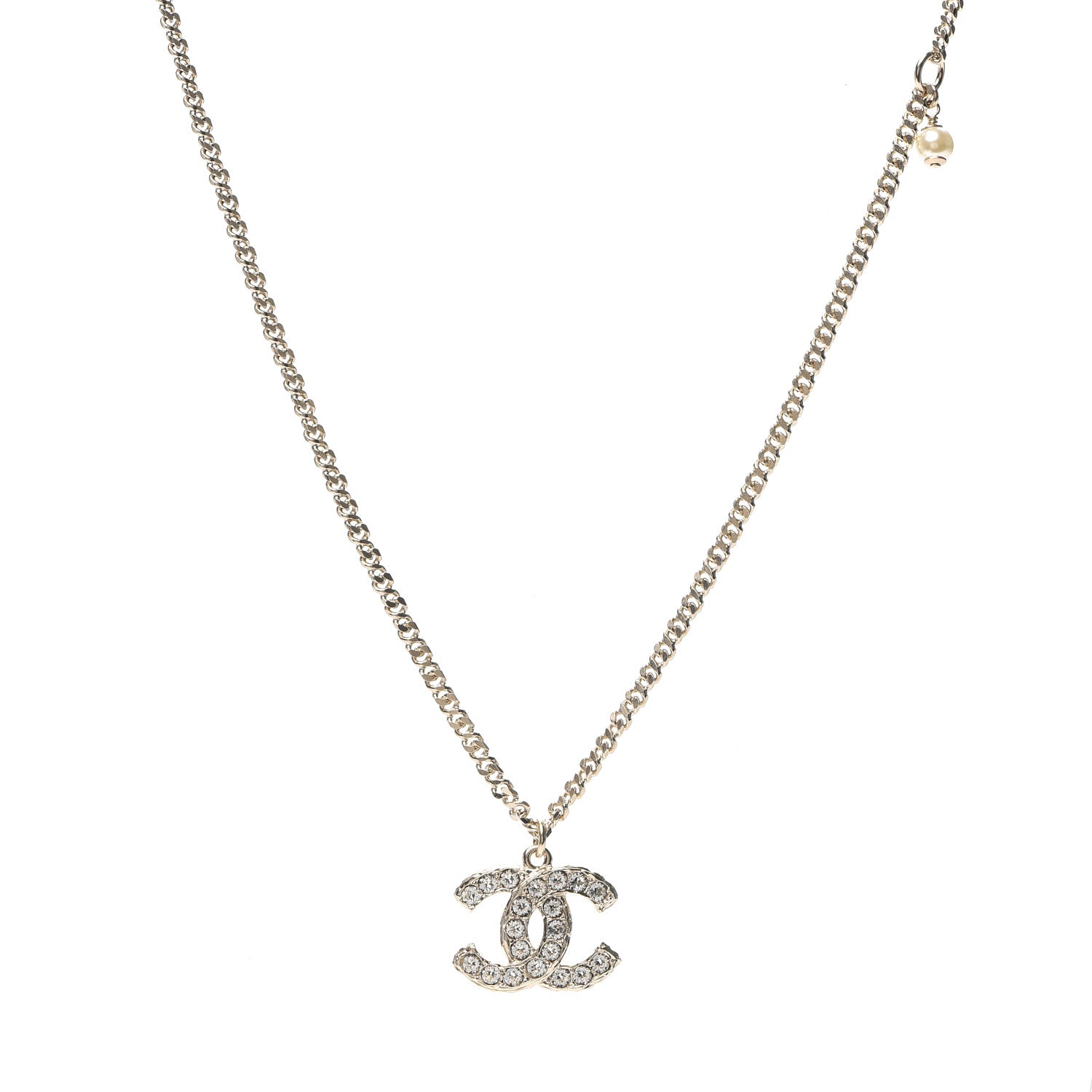 Chanel Pearl Crystal CC Pendant Necklace Gold 1 of 4