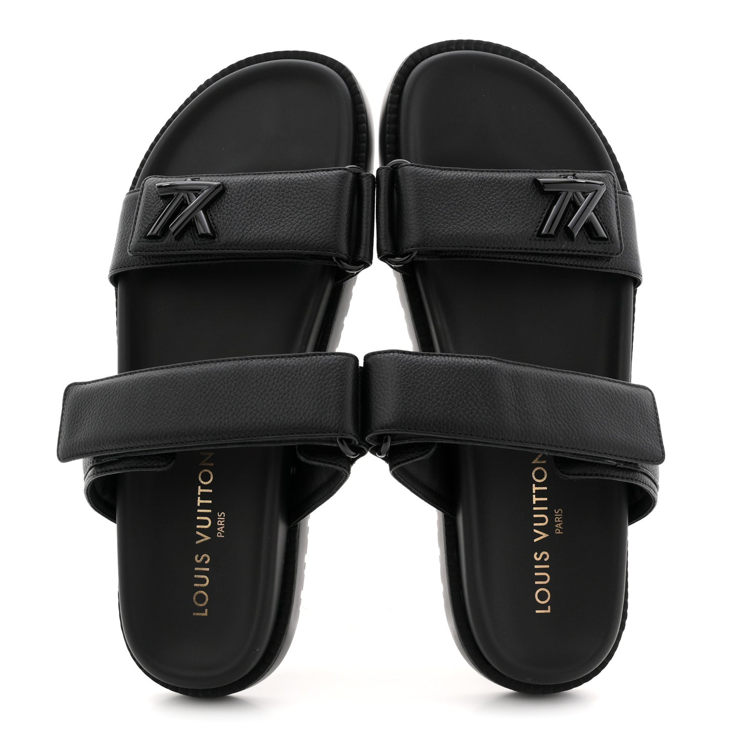 Grained Calfskin Sunset Comfort Flat Sandals 41 Black