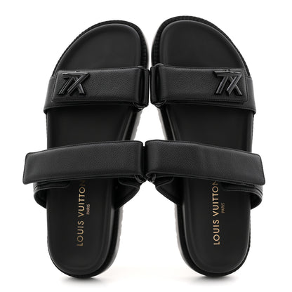 Louis Vuitton Grained Calfskin Sunset Comfort Flat Sandals 41 Black 2 of 9